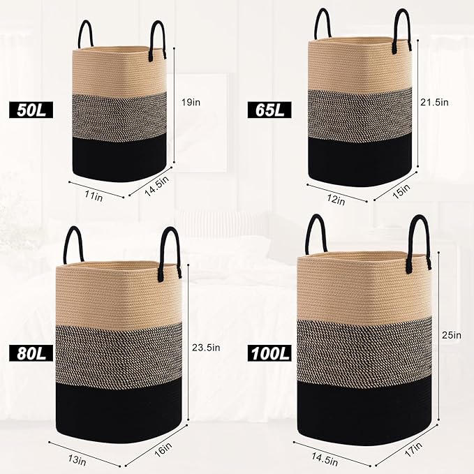 Woven Laundry Basket for Clothes, 100 L Large Rectangle Laundry Hampers - Image 8