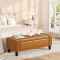 48.8" Storage Ottoman Bench Brown | Faux Leather Bedroom Bench by Akmakm