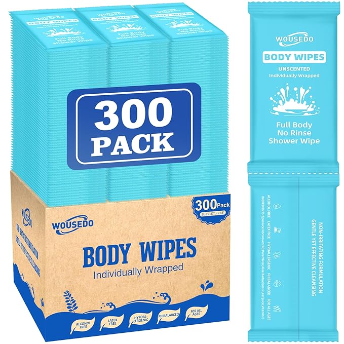300 Pcs Ultra Thick Soft Large Body Wipes Individually Wrapped, Shower Wipes by Unknown