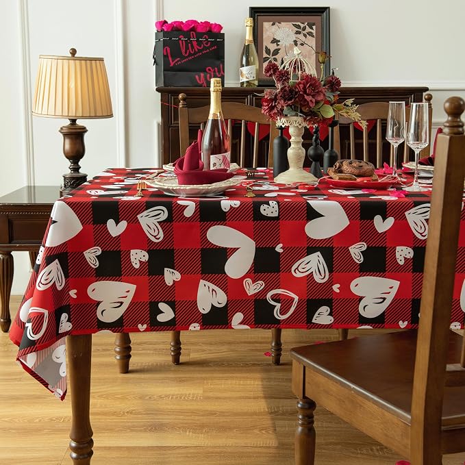 Red Gingham Plaid Love Heart Tablecloth - Image 9