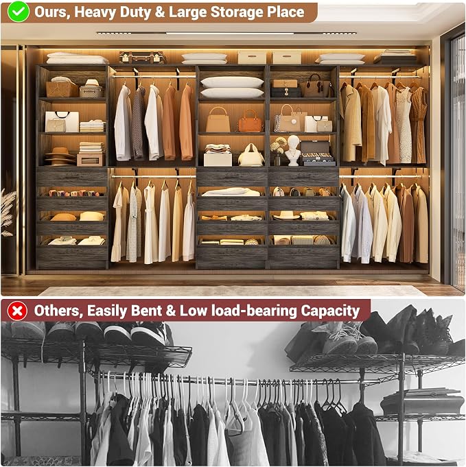 Aheaplus Closet System Set of 3, 138.5" Wood Closet Organizer System Tower - Image 6