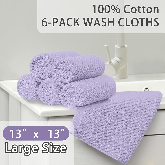 Washcloths for Showering, Thick Cotton Washcloths for Face, Lavender Face Towel - Image 4