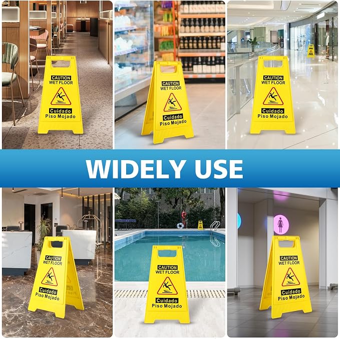 2-Pack Caution Wet Floor Sign, 17.5" Height, Bright Yellow Double-Sided Folding - Image 7