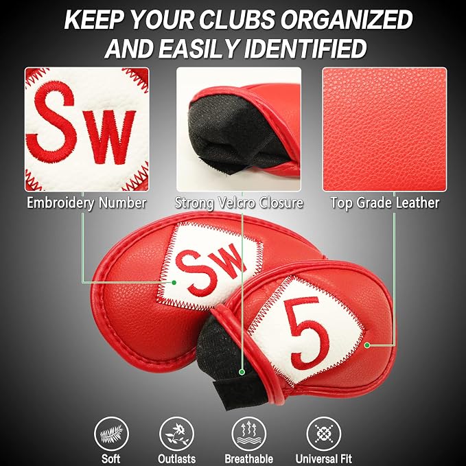 FINGER TEN Premium Synthetic Leather Stylish Iron & Wedge Golf Head Covers - Image 3