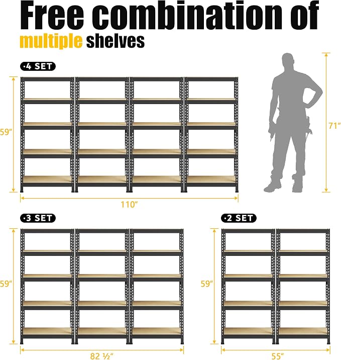 PrimeZone Storage Shelves 5 Tier Adjustable Garage Storage Shelving, Heavy Duty - Image 7