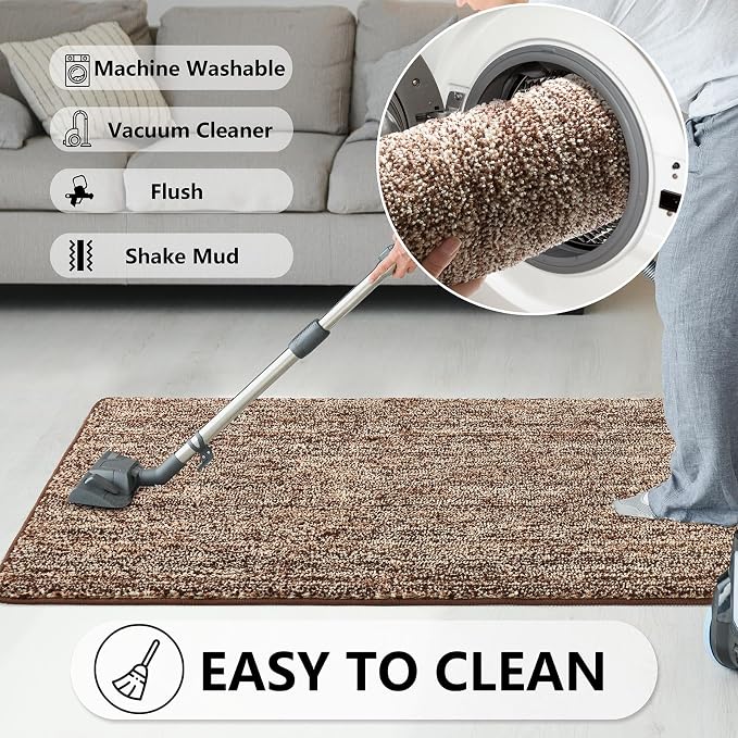 REFETONE Coffee/Brown Doormat, Indoor Non Slip Absorbent Rug - Image 6