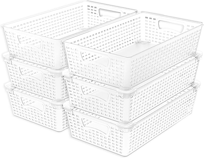 Simple Houseware Stackable Plastic Woven Basket Organizer, 6 Pack, 14.5" x 8.5" by SimpleHouseware