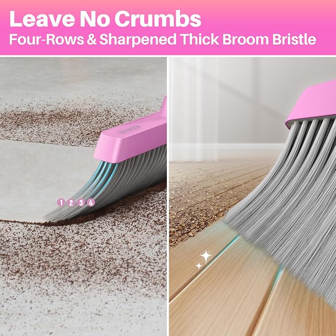 JOYMOOP Pink Broom and Dustpan Set, Upright Angle - Image 5
