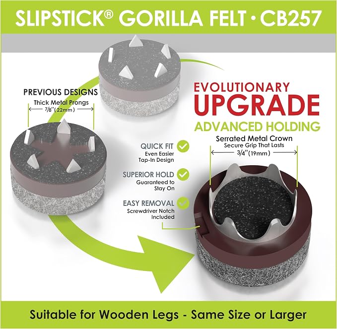 GorillaFelt CB257 Chair Leg Floor Protectors/Felt Glides Tap On Felt Furniture - Image 3