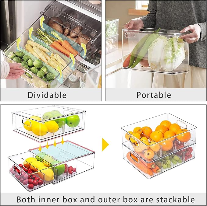 MineSign 4Pack Stackable Fridge Drawers Pull-out Storage Bins - Image 5
