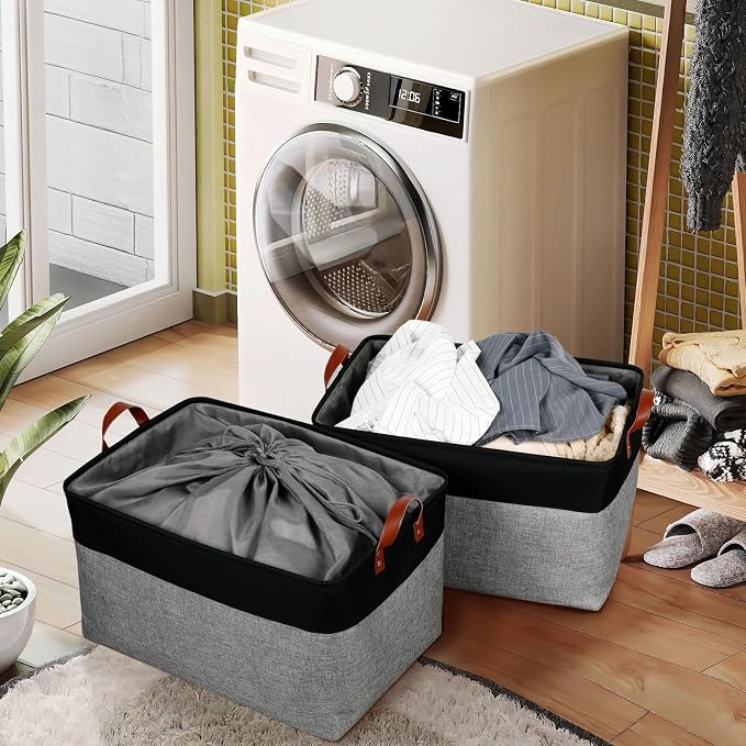 DULLEMELO Extra Large Canvas Fabric Storage Basket, 70L Foldable Closet Storage - Image 3