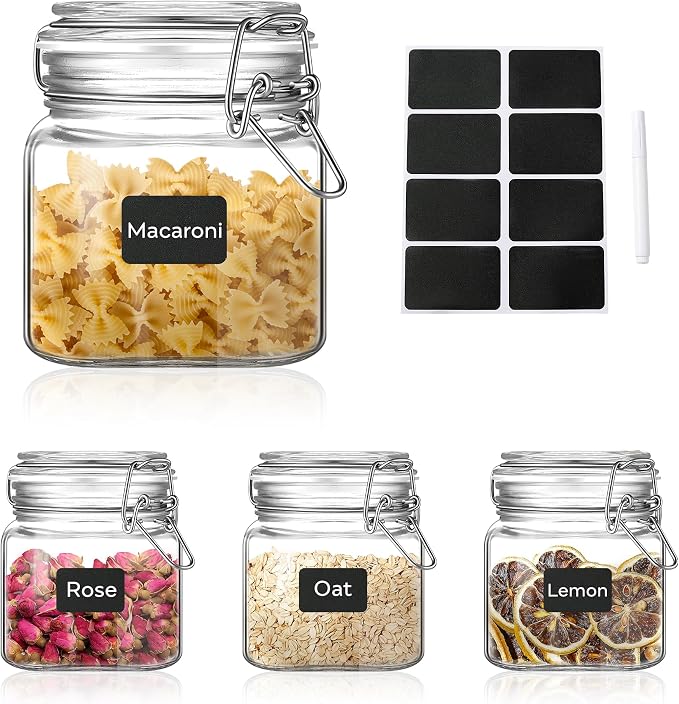 Glass Food Storage Jars with Airtight Lids 13 oz Square 4 Pack Kitchen Storage by ButterMelt
