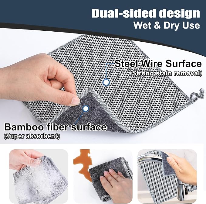 Navona 12 Pcs New Upgrade Steel Wire Dishcloth, Dry and Wet Dual-Use Steel Wire - Image 3