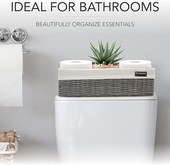 Brookstone Wicker Shelf Storage Basket Decorative Shelf Bin, bathroom - Image 3