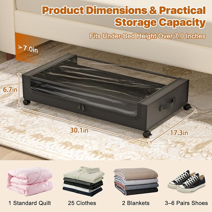 Under Bed Storage with Wheels, Under Bed Storage Containers with Clear Lids - Image 2