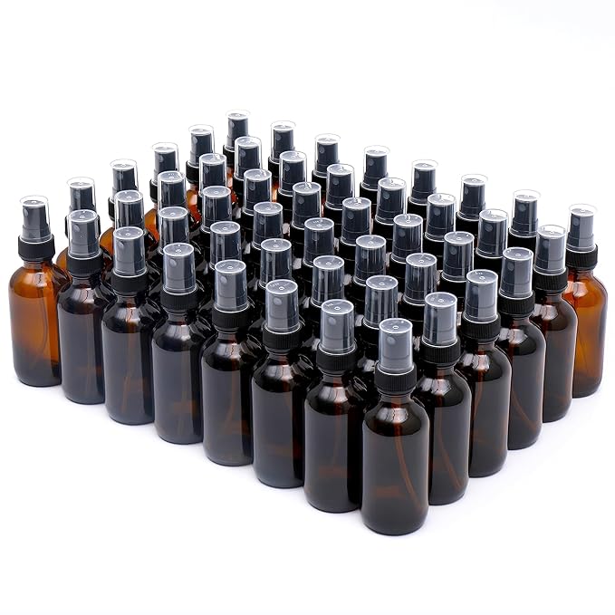 Amber Glass Small Spray Bottle 2 oz 48 Packs, Fine Mist Sprayer Small Clear by QUALITYGLASSBOTTLECREATOR
