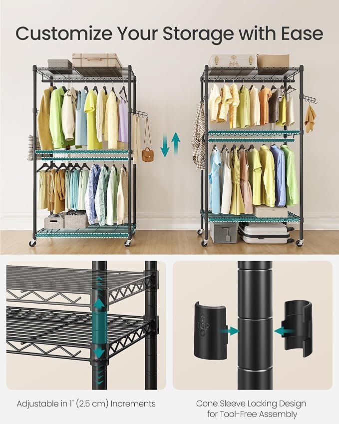 SONGMICS Heavy-Duty Rolling Clothes Rack, Garment Rack, Portable Closet - Image 4