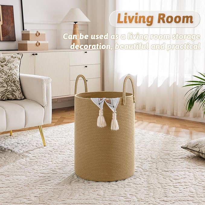 Laundry Basket, Woven Cotton Rope Laundry Hamper, 80L - Image 2