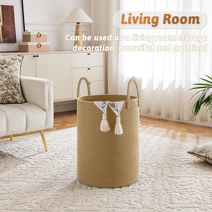 Laundry Basket, Woven Cotton Rope Laundry Hamper, 60L - Image 2