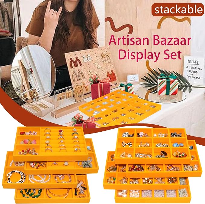 Set of 8 Stackable Velvet Jewelry Trays Organizer Jewelry Display Storage Box - Image 6