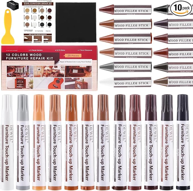 DEWEL Wood Furniture Markers & Filler Sticks Repair Kit, New Improved 12 Colors by DEWEL