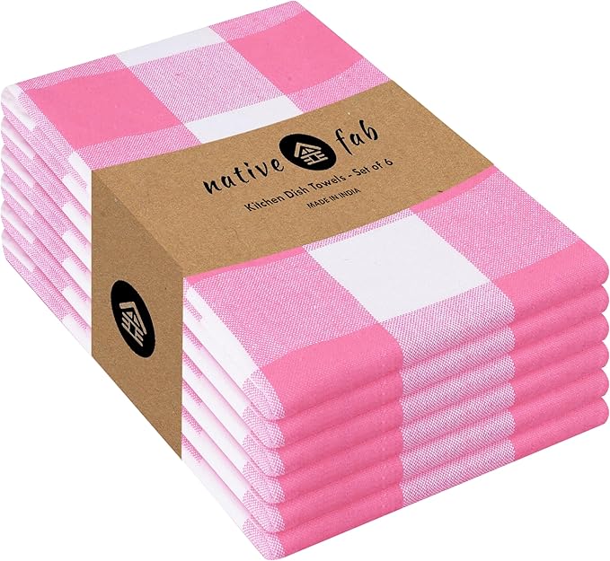 Native Fab Pink Checked Kitchen Towels 16"x26" by NativeFab
