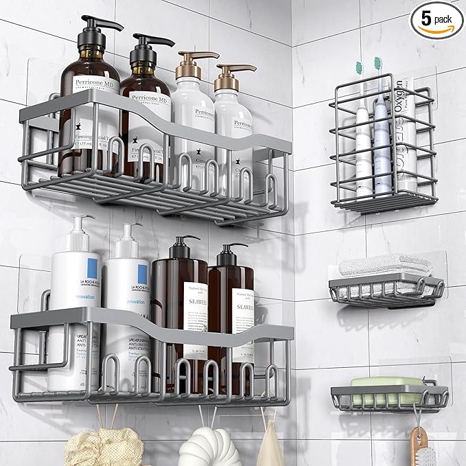 EUDELE 5-Pack Rustproof Stainless Steel Shower Caddy – No Drill Adhesive by EUDELE