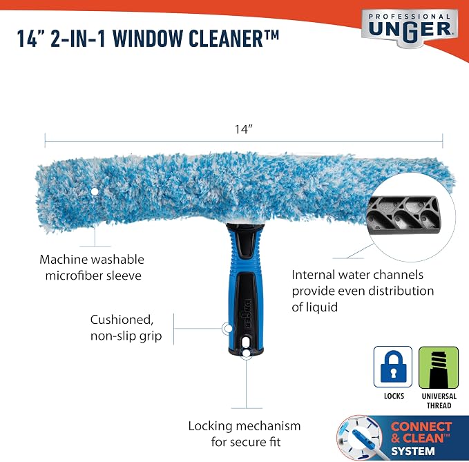 Unger Professional Connect and Clean 2-in-1 Squeegee and Scrubber, 14” Window - Image 6