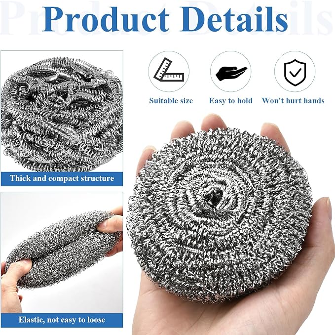 40 Pcs Stainless Steel Scrubber Bulk, Heavy Duty Steel Wool Scrubber 40 Gram - Image 3