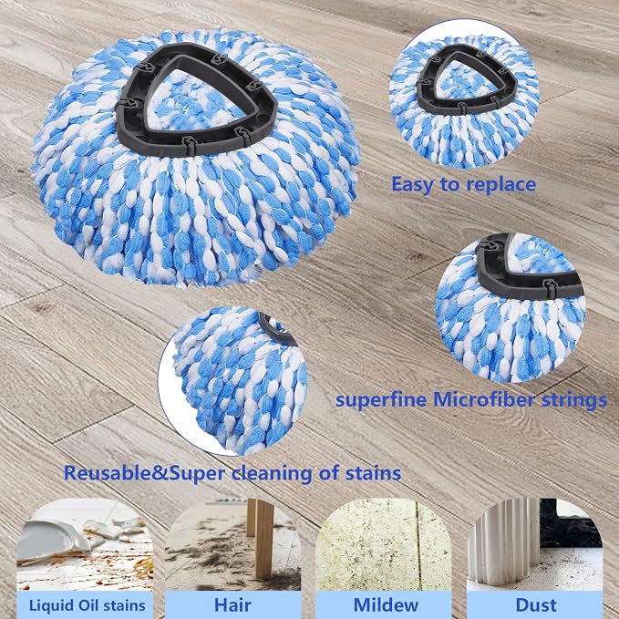Mop Replacement Heads 6 Pcs & 1 Scrub Brush & 1 Base Combo, Spin Mop - Image 3