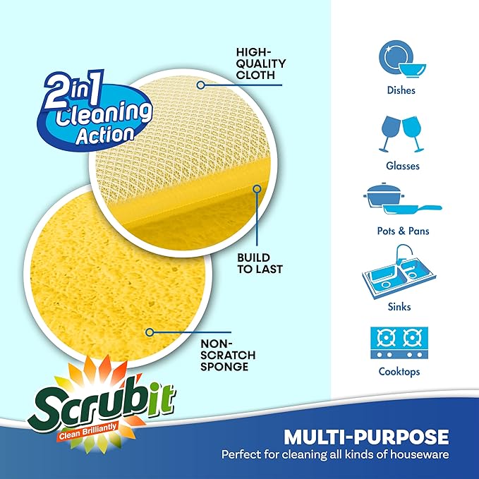 Scrub and Wipe Cleaning Pads – SCRUBIT Dual Sided Scouring Pad and Sponge - Image 2