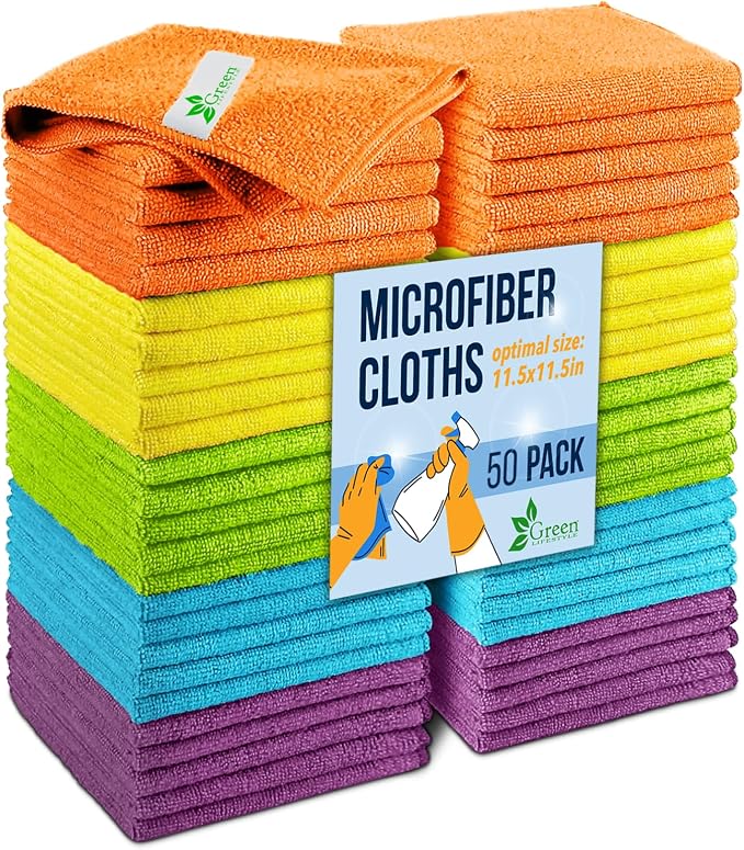 GREEN LIFESTYLE Chamois Cloth, Microfiber Cleaning Cloth 50 Pack, Borderless by GreenLifeStyle