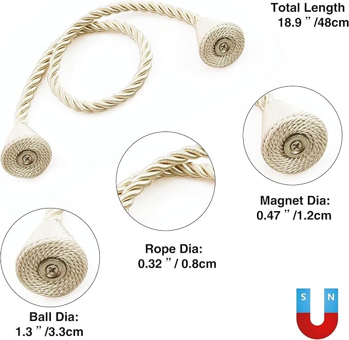 6 Pack Magnetic Curtain Tiebacks Rope Modern Handmade Curtain Tie Backs - Image 3