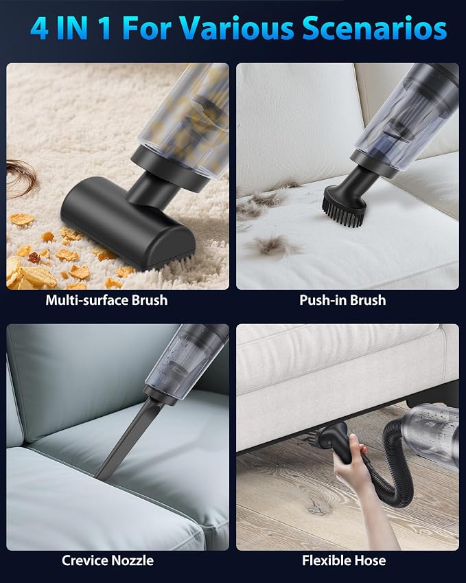 Handheld Vacuum Cordless 1.1 Pounds Car Vac 10000PA Hand Held Vacuums 4-in-1 - Image 3