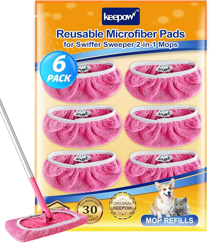 KEEPOW 6 Pack Reusable Mop Pads Compatible by KEEPOW