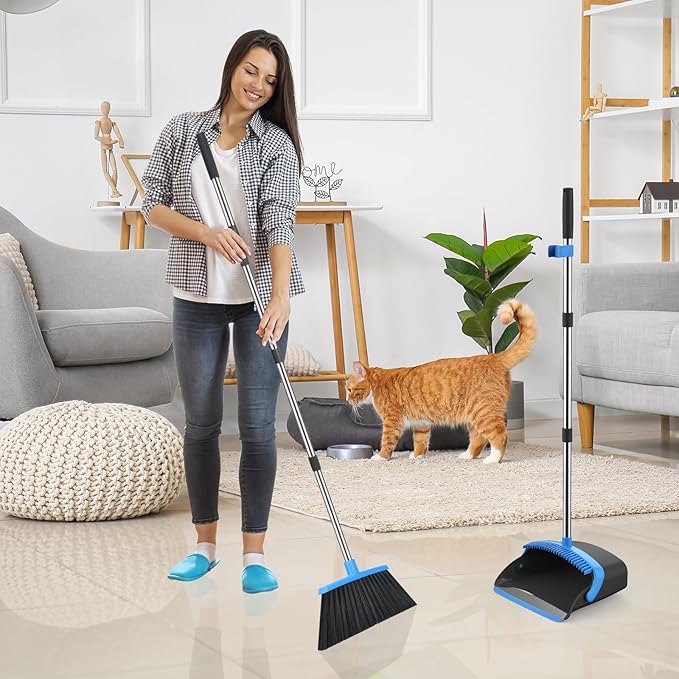 Broom and Dustpan Set, 52-in Long Adjustable Handle Broom Dustpan Combo - Image 7