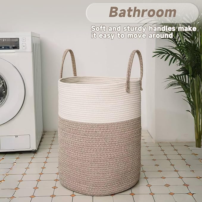 Large Woven Laundry Basket Hamper, 80L Cotton Rope Storage Bin - Image 5
