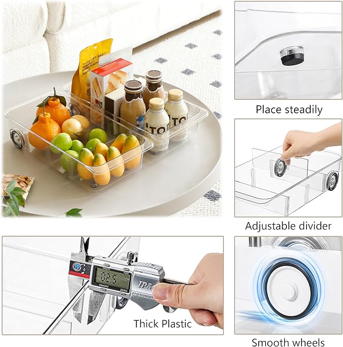 Fridge Organizer Bins With Wheels, 3 Pack Roll Out Refrigerator Organizers And - Image 3
