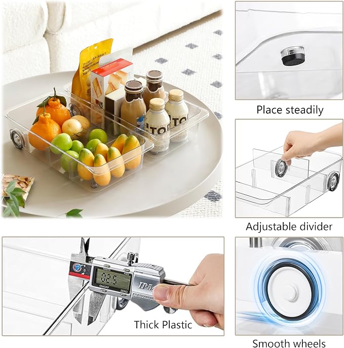 Fridge Organizer Bins With Wheels, 2 Pack Roll Out Refrigerator Organizers And - Image 3