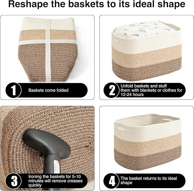 Storage Baskets for Organizing & Shelves, Woven Cotton Rope Organization Bins - Image 7