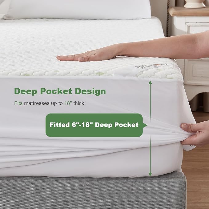 Waterproof Mattress Protector, California King Size Mattress Pad Fitted 6"-18" - Image 5