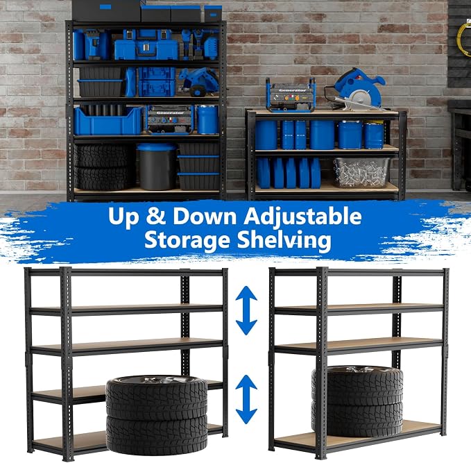 Garage Shelving, 5 Tier Adjustable Metal Organizer Wire Rack - Image 4