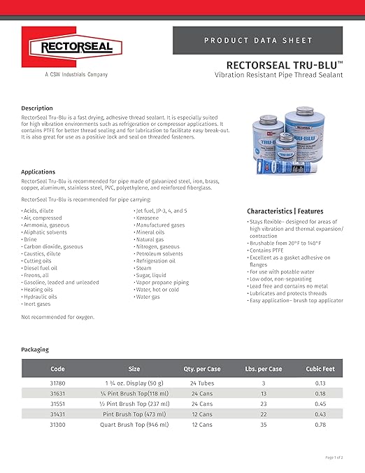 Rectorseal 31631 1/4 Pint Brush Top Tru-Blu Pipe Thread Sealant - Image 2
