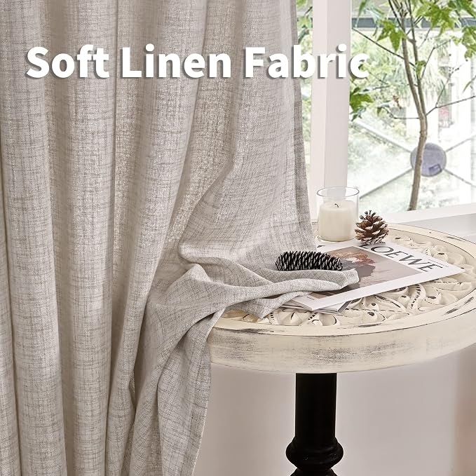 YoungsTex Natural Linen Curtains 60 Inch Wide Back Tab Textured Window Drapes - Image 7