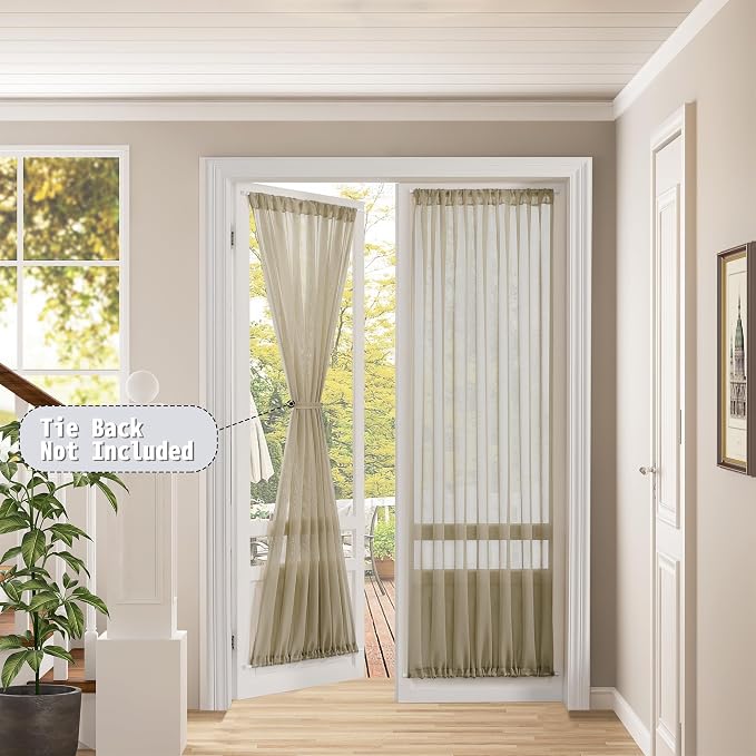 Tollpiz Sheer Door Curtains Closet Linen Textured Curtains Sheer Doorway Light - Image 2