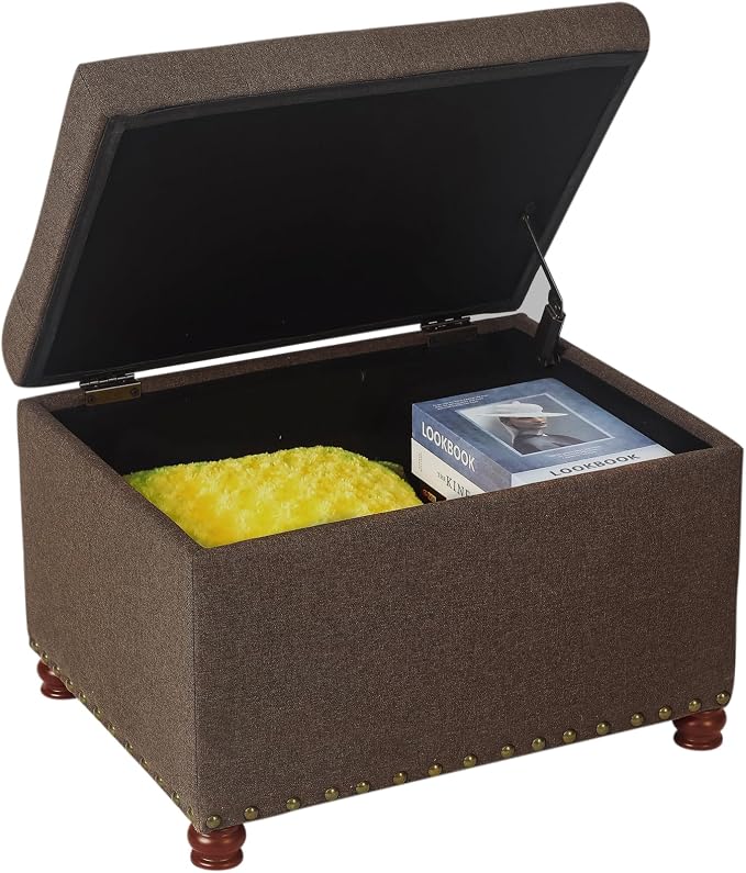 Joveco Storage Ottoman Linen Tufted Bench, Rectangular Footrest Footstool - Image 5