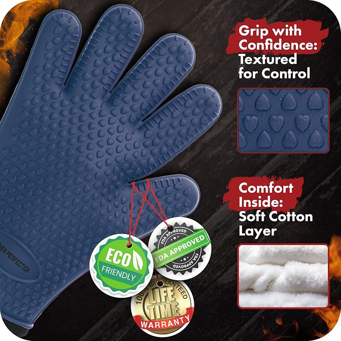 KITCHEN PERFECTION S Silicone Smoker Oven Gloves -Extreme Heat Resistant BBQ - Image 2
