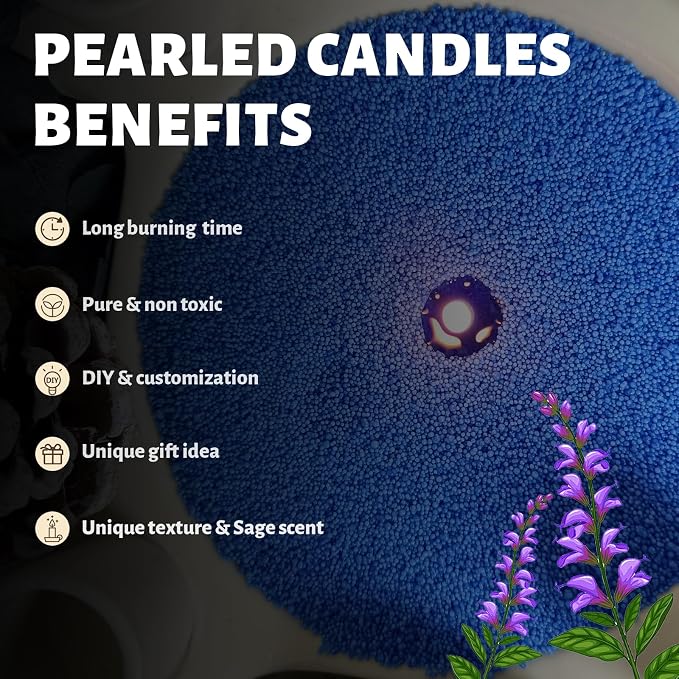 Salvia Scented Blue Pearled Candle 18oz Luxury Sand Candle Granulated Wax - Image 3