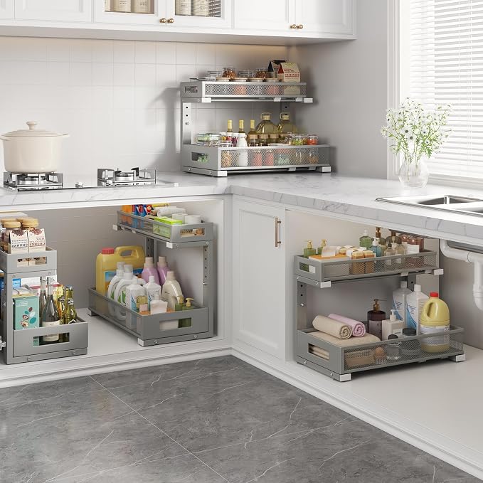 1 Pack 17IN Depth Under Sink Storage Organizer, Large 2-Tier Elegant Mesh Pull - Image 6