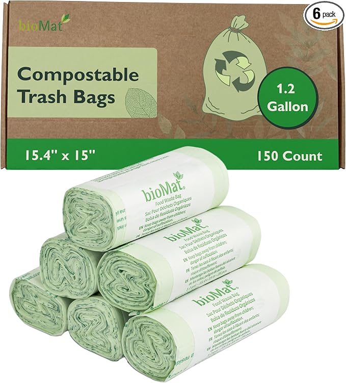 bioMat 1.2 Gallon Compostable Bags, Countertop Bin Liners, BPI ASTM D6400 and by VisitbioMat